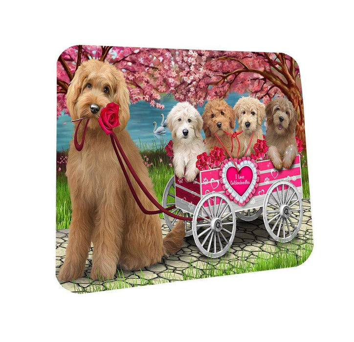 I Love Goldendoodles Dog in a Cart Coasters Set of 4 CST51661