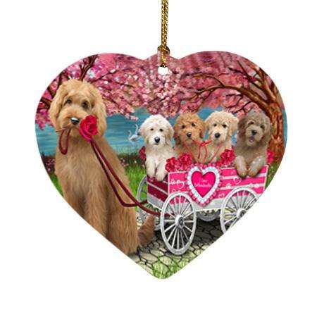 I Love Goldendoodles Dog in a Cart Heart Christmas Ornament HPOR51702