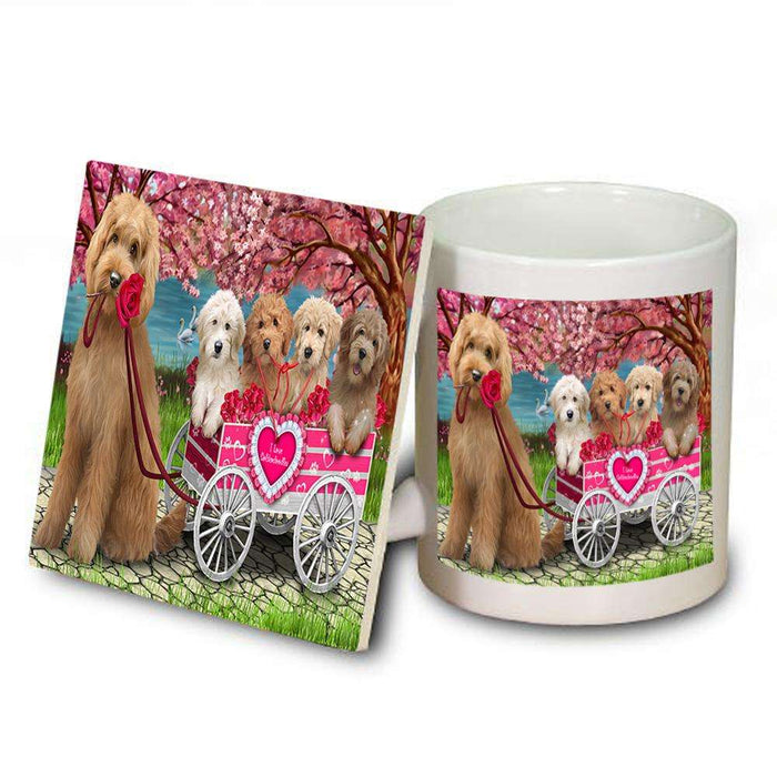I Love Goldendoodles Dog in a Cart Mug and Coaster Set MUC51694