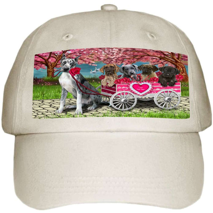 I Love Great Dane Dogs in a Cart Ball Hat Cap