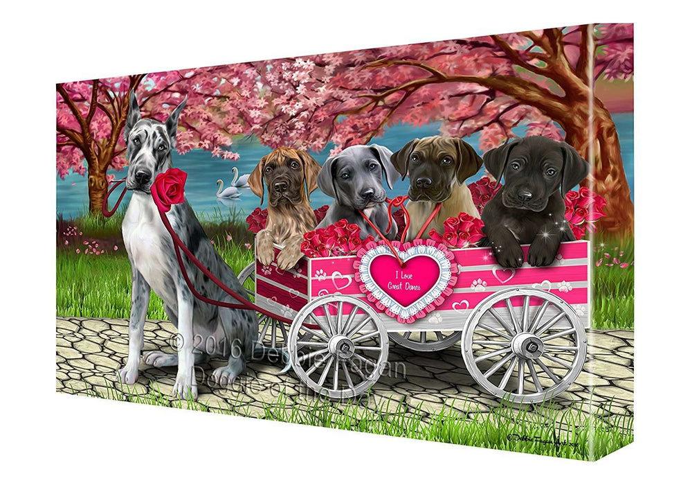 I Love Great Dane Dogs in a Cart Canvas Wall Art