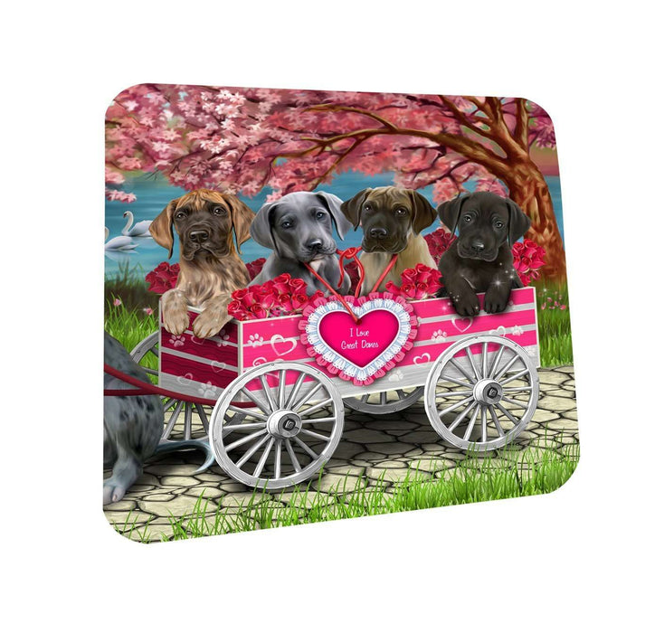 I Love Great Dane Dogs in a Cart Coasters Set of 4