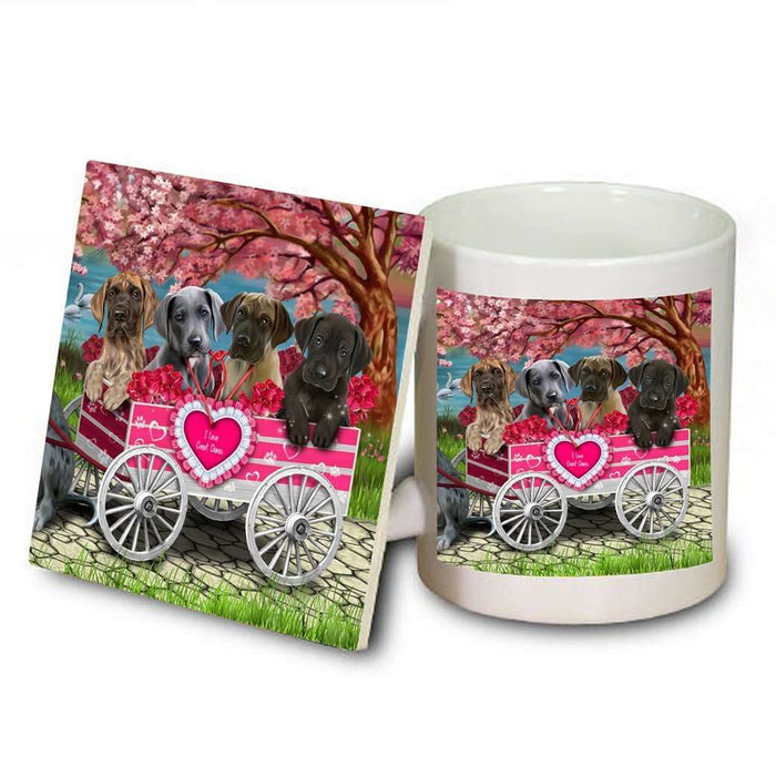 I Love Great Dane Dogs in a Cart Mug and Coaster Set