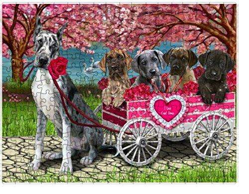 I Love Great Dane Dogs in a Cart Puzzle with Photo Tin