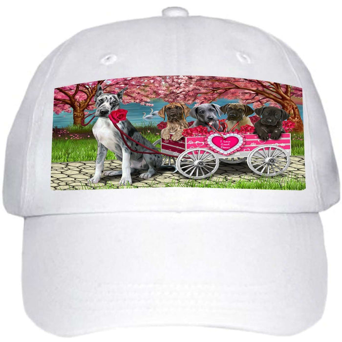I Love Great Danes Dog in a Cart Ball Hat Cap HAT49467