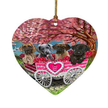 I Love Great Danes Dog in a Cart Heart Christmas Ornament HPOR48578
