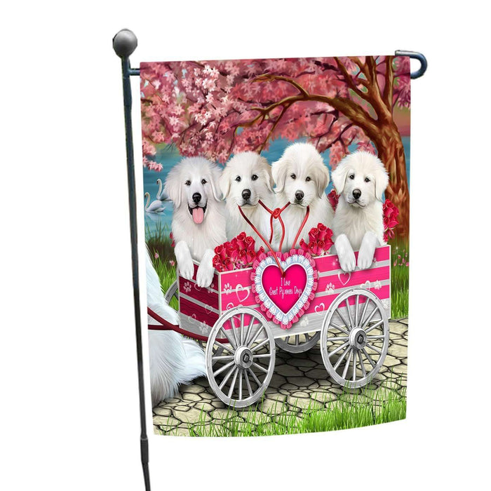 I Love Great Pyrenees Dogs in a Cart Garden Flag GFLG48098