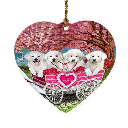 I Love Great Pyrenees Dogs in a Cart Heart Christmas Ornament HPOR48140
