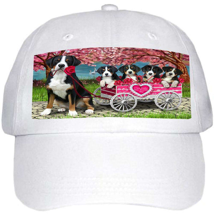 I Love Greater Swiss Mountain Dog in a Cart Art Portrait Ball Hat Cap HAT61917