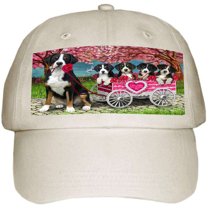 I Love Greater Swiss Mountain Dog in a Cart Art Portrait Ball Hat Cap HAT61917