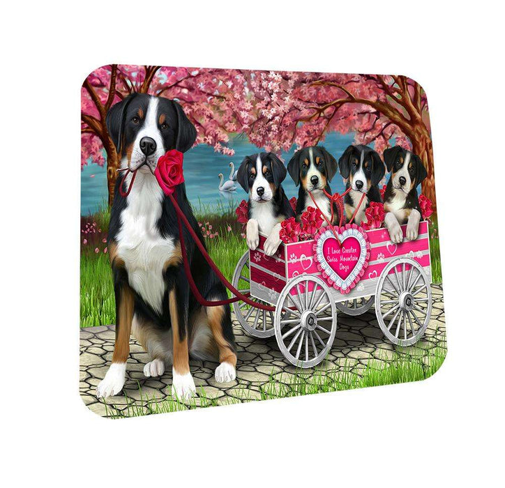 I Love Greater Swiss Mountain Dog in a Cart Art Portrait Coasters Set of 4 CST52687