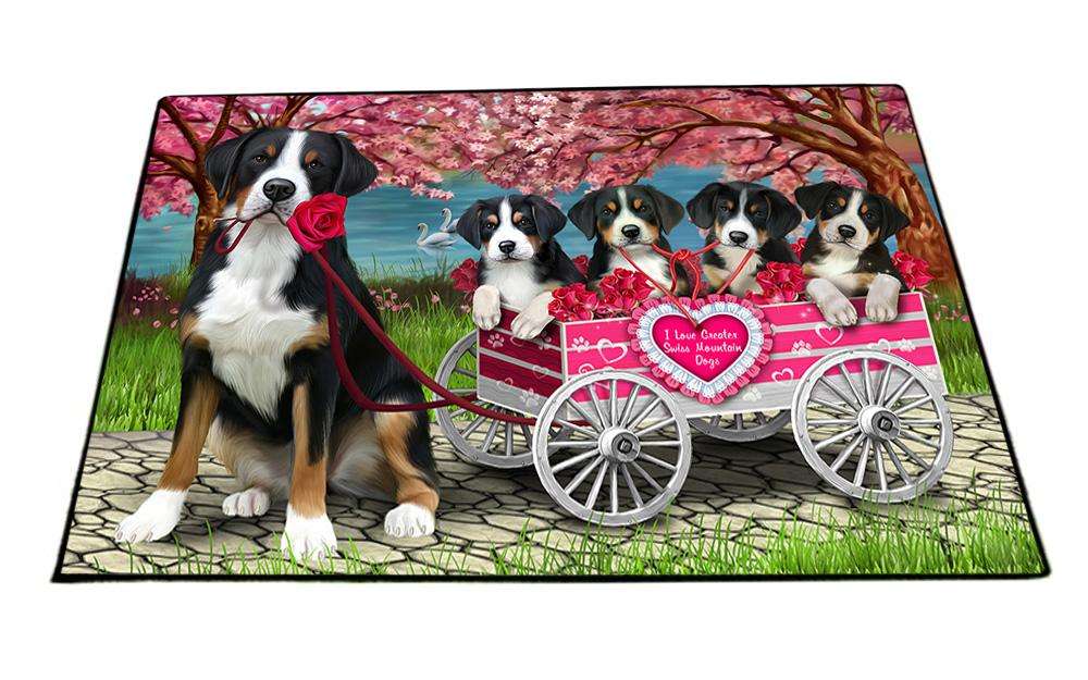 I Love Greater Swiss Mountain Dog in a Cart Art Portrait Floormat FLMS51981