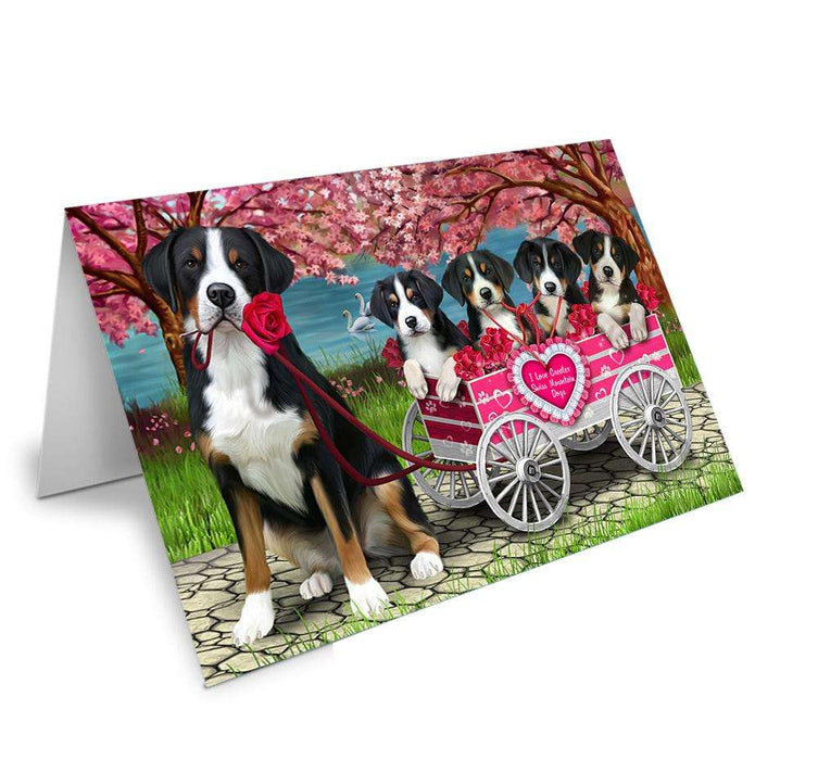 I Love Greater Swiss Mountain Dog in a Cart Art Portrait Handmade Artwork Assorted Pets Greeting Cards and Note Cards with Envelopes for All Occasions and Holiday Seasons GCD62213