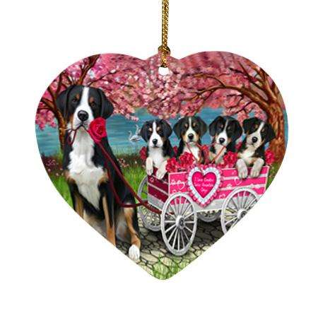 I Love Greater Swiss Mountain Dog in a Cart Art Portrait Heart Christmas Ornament HPOR52728