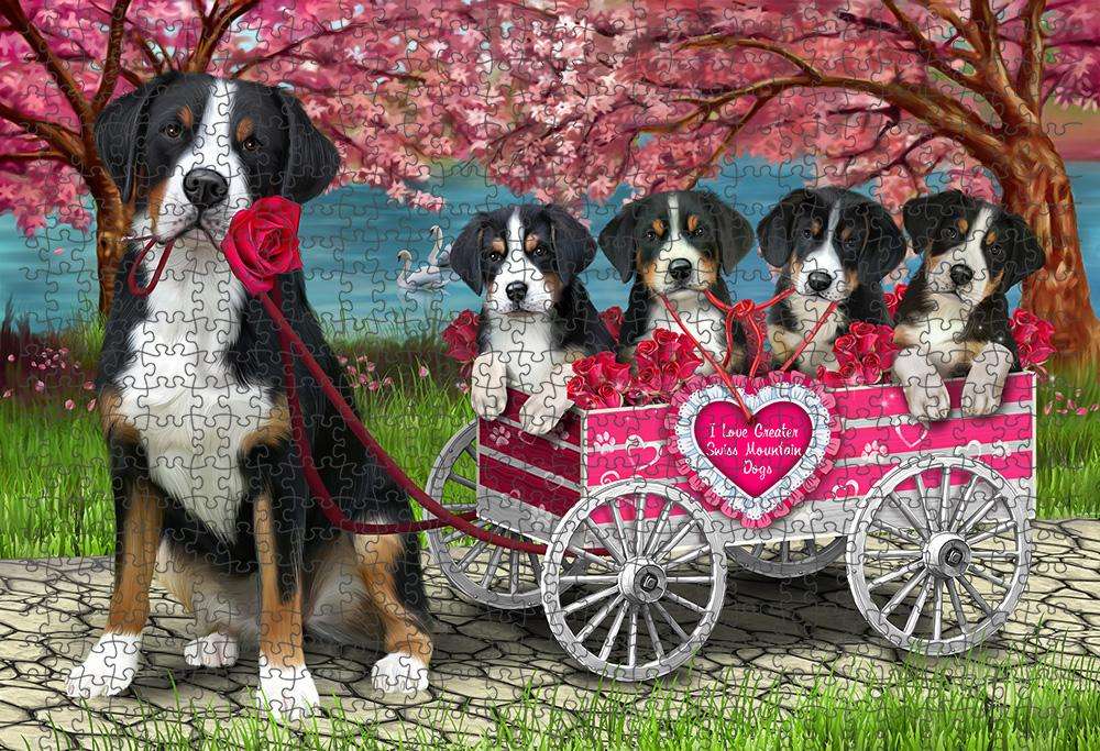 I Love Greater Swiss Mountain Dog in a Cart Art Portrait Puzzle  PUZL62486