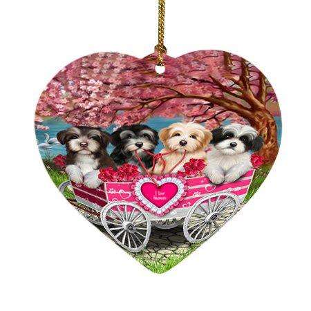 I Love Havanese Dogs in a Cart Heart Christmas Ornament HPOR48141
