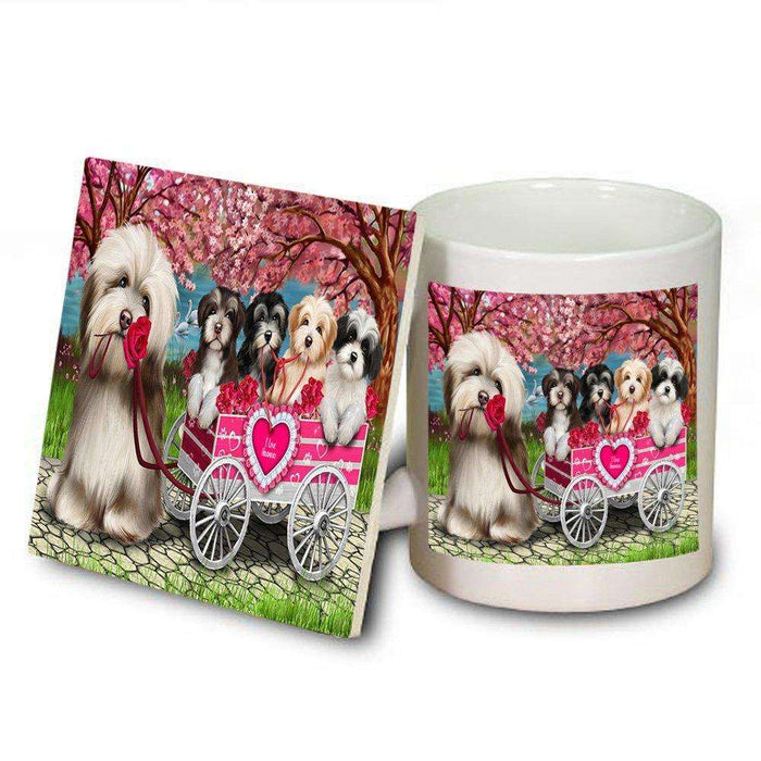 I Love Havanese Dogs in a Cart Mug and Coaster Set MUC48133