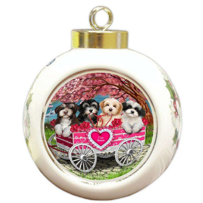I Love Havanese Dogs in a Cart Round Ball Christmas Ornament RBPOR48141