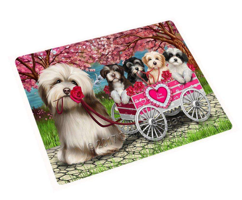 I Love Havanese Dogs in a Cart Tempered Cutting Board C8438