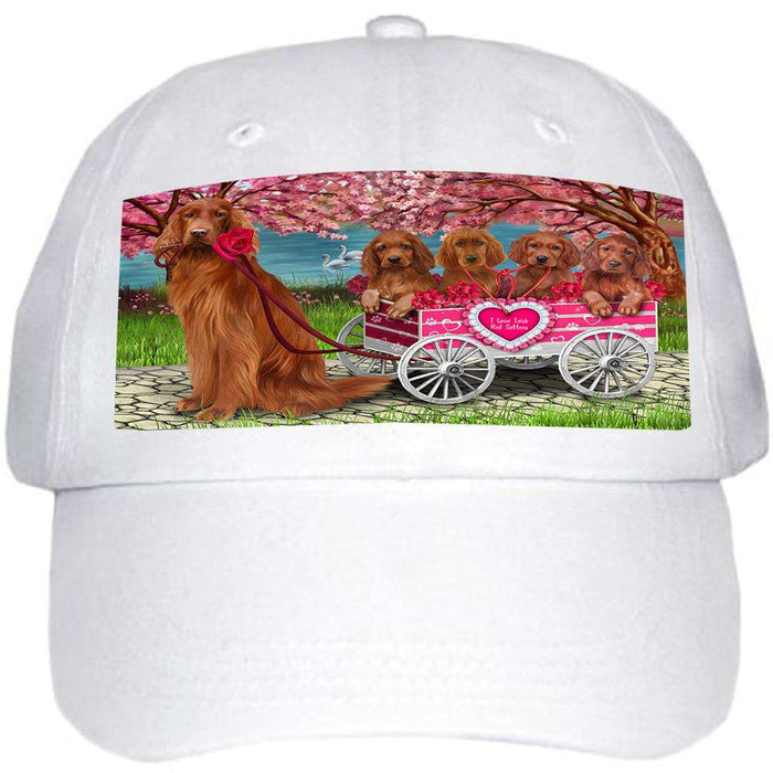 I Love Irish Setter Dog in a Cart Art Portrait Ball Hat Cap HAT61920
