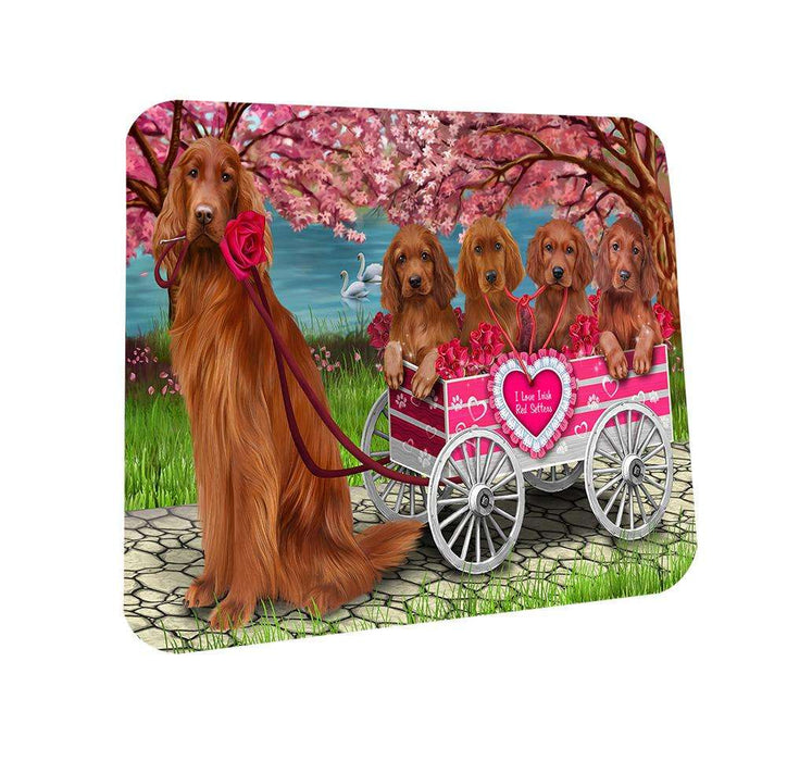 I Love Irish Setter Dog in a Cart Art Portrait Coasters Set of 4 CST52688
