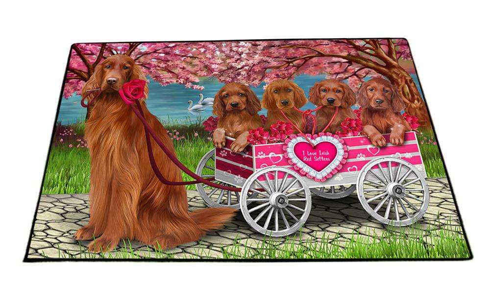 I Love Irish Setter Dog in a Cart Art Portrait Floormat FLMS51984