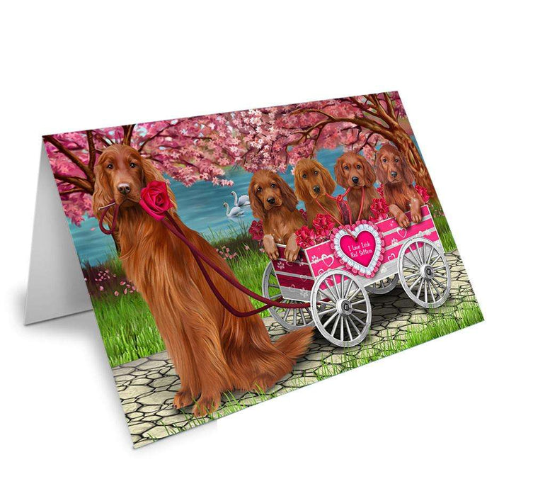 I Love Irish Setter Dog in a Cart Art Portrait Handmade Artwork Assorted Pets Greeting Cards and Note Cards with Envelopes for All Occasions and Holiday Seasons GCD62216