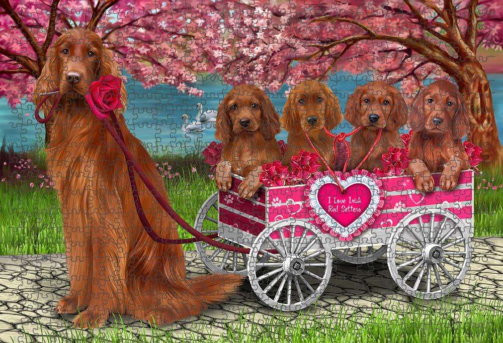 I Love Irish Setter Dog in a Cart Art Portrait Puzzle with Photo Tin PUZL62490
