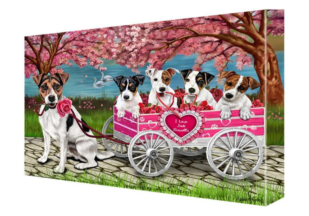 I Love Jack Russell Dogs in a Cart Canvas Wall Art Signed