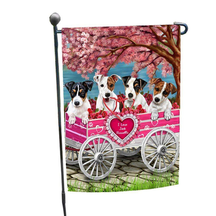 I Love Jack Russell Dogs in a Cart Garden Flag