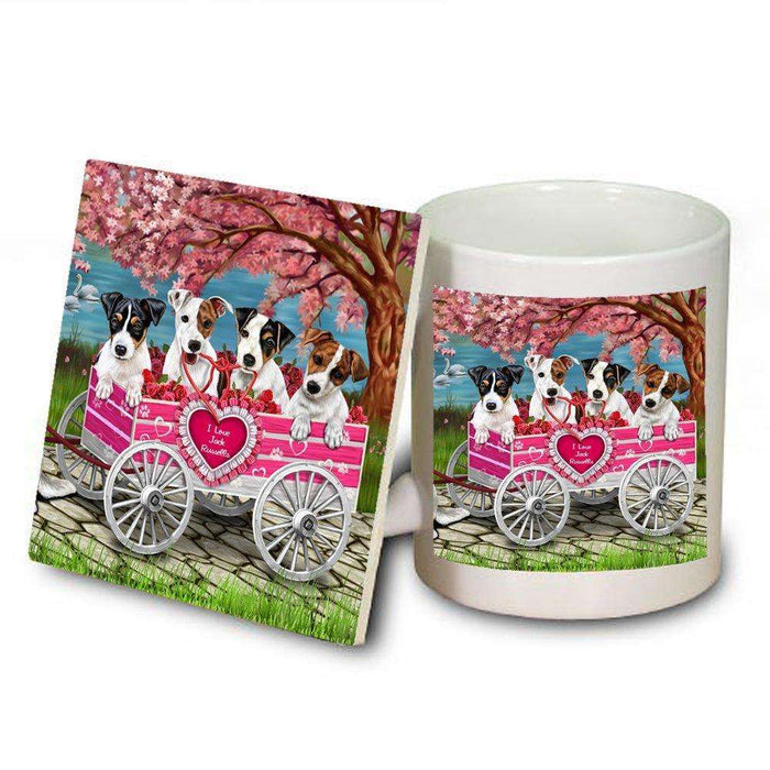 I Love Jack Russell Dogs in a Cart Mug and Coaster Set