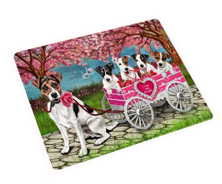 I Love Jack Russell Dogs in a Cart Tempered Cutting Board