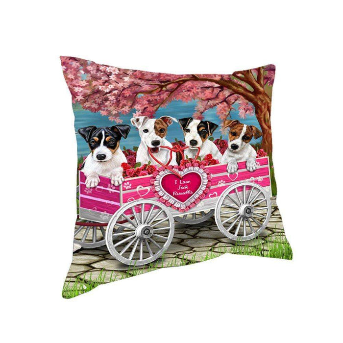 I Love Jack Russell Dogs in a Cart Throw Pillow