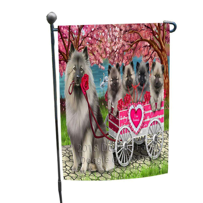 I Love Keeshond Dog in a Cart Art Portrait Garden Flag GFLG52792