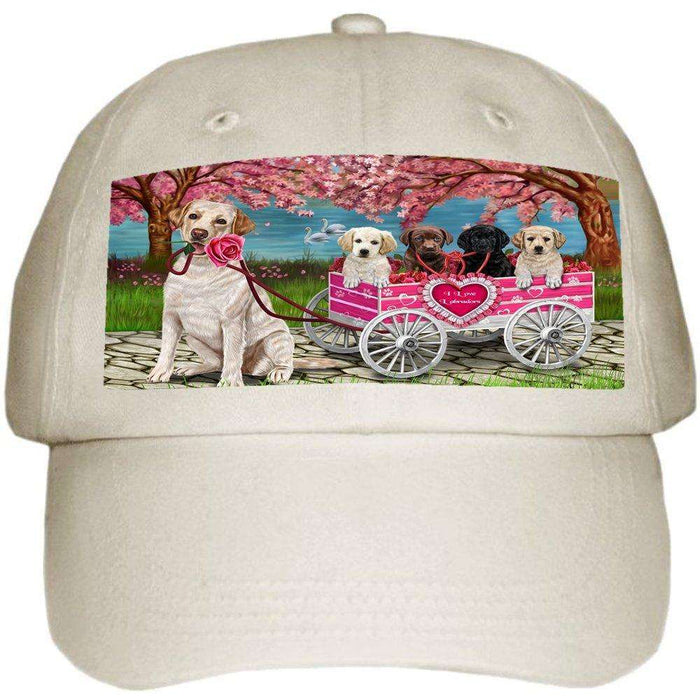 I Love Labrador Dogs in a Cart Ball Hat Cap Off White