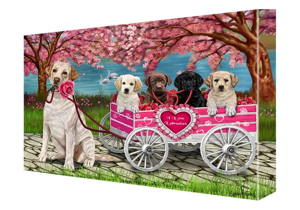 I Love Labrador Dogs in a Cart Canvas Wall Art Signed