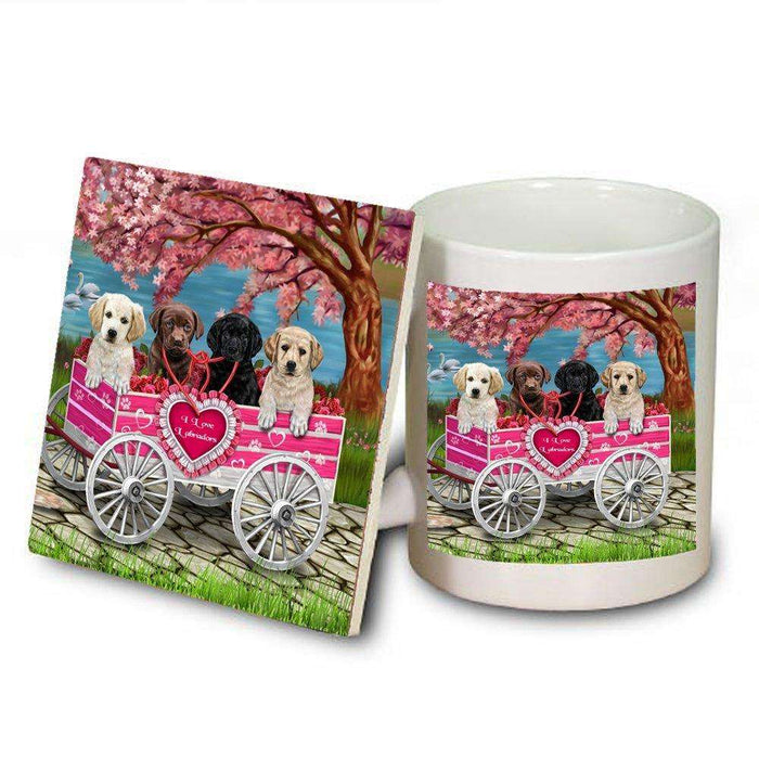 I Love Labrador Dogs in a Cart Mug and Coaster Set
