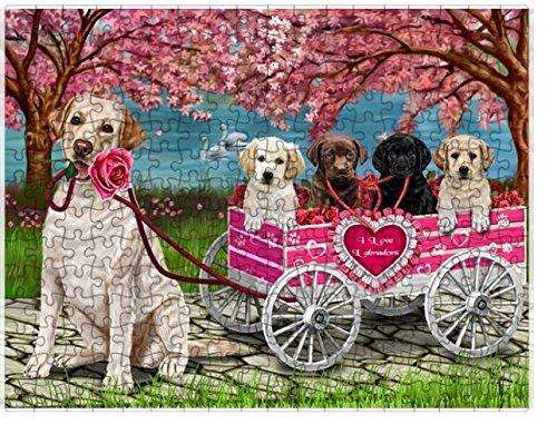 I Love Labrador Dogs in a Cart Puzzle with Photo Tin