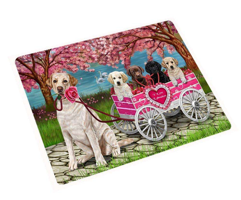 I Love Labrador Dogs in a Cart Tempered Cutting Board