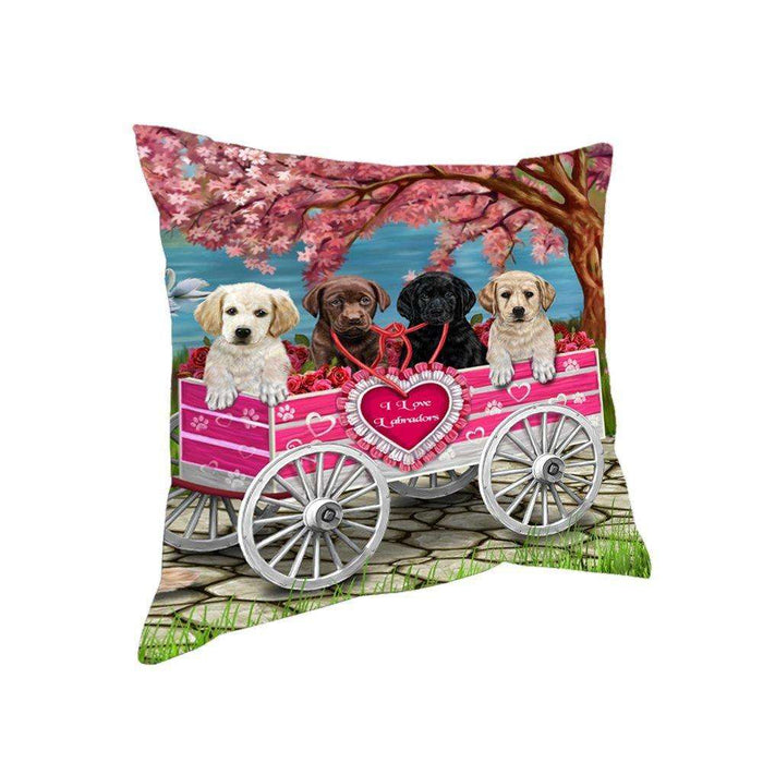 I Love Labrador Dogs in a Cart Throw Pillow