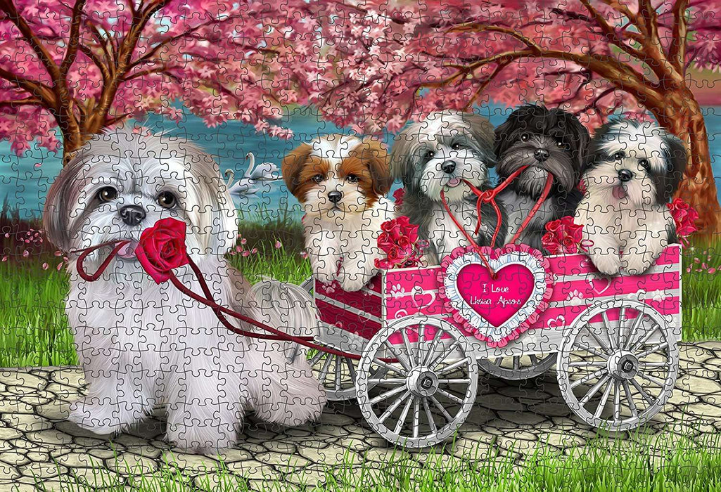 I Love Lhasa Apso Cart Dogs Puzzle with Photo Tin PUZL1443