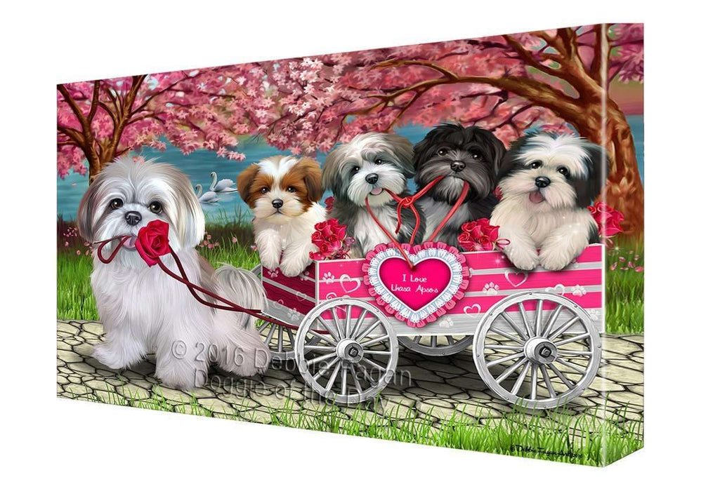 I Love Lhasa Apso Dogs in a Cart Canvas Wall Art