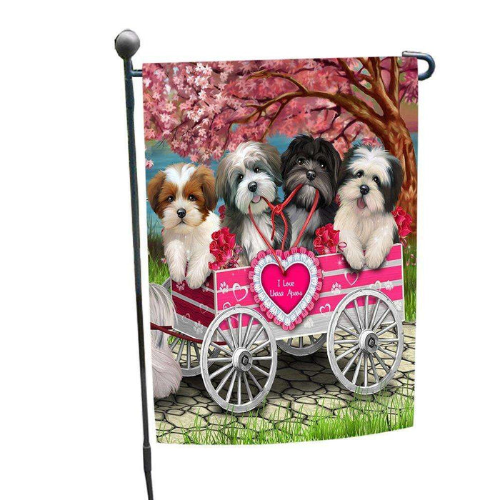 I Love Lhasa Apso Dogs in a Cart Garden Flag