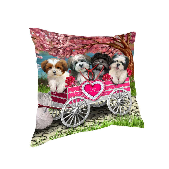 I Love Lhasa Apso Dogs in a Cart Throw Pillow D069