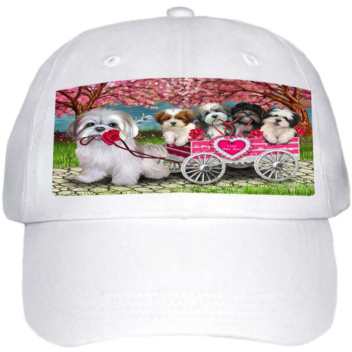 I Love Lhasa Apsos Dog in a Cart Ball Hat Cap HAT49470