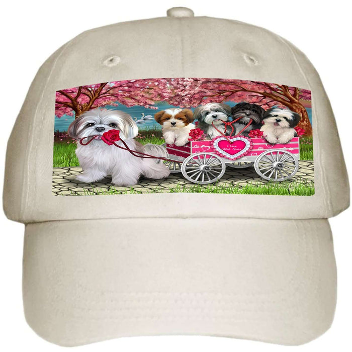 I Love Lhasa Apsos Dog in a Cart Ball Hat Cap HAT49470