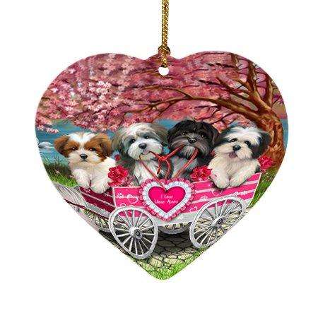I Love Lhasa Apsos Dog in a Cart Heart Christmas Ornament HPOR48579
