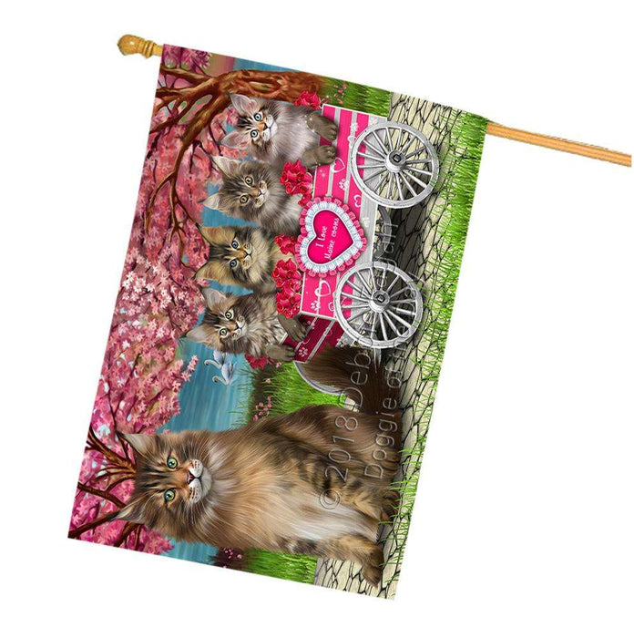 I Love Maine Coons Cat Cat in a Cart House Flag FLG51836