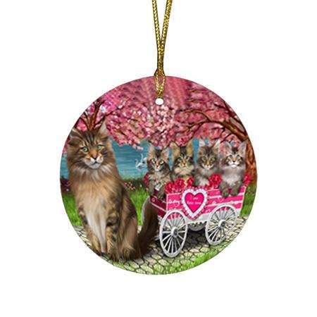 I Love Maine Coons Cat in a Cart Round Flat Christmas Ornament RFPOR51694