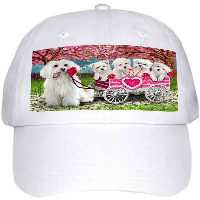 I Love Maltese Dogs in a Cart Ball Hat Cap
